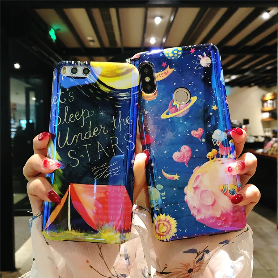

case for xiaomi redmi note 5 xiaomi mi 8 A2 6X case cover blue ray space planet glossy mirror soft silicone phone bag Ritozcase