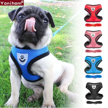 

Dog Cat Harness Collar Pet Adjustable Reflective Vest Walking Lead Leash for Puppy Polyester Mesh Harness for Small Medium Dog