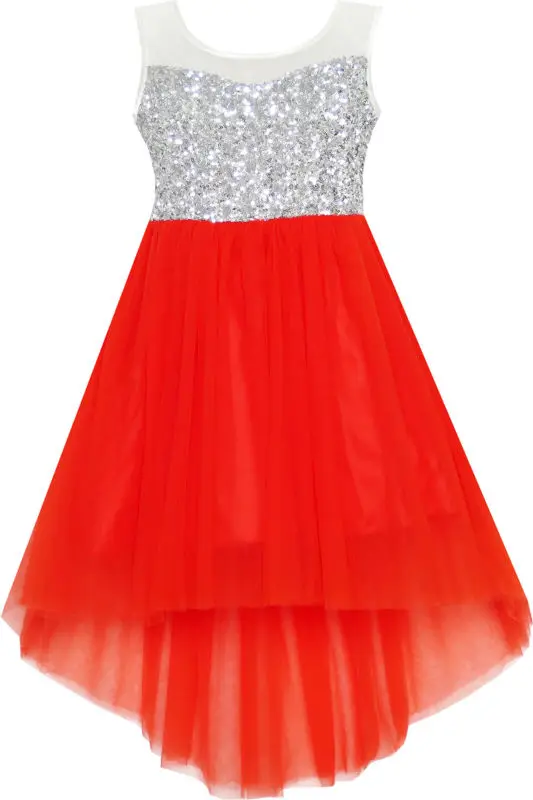 Buy Cheap Sunny Fashion Flower Girl Dress Sequin Mesh Party Wedding Princess Tulle Red 2016 Summer Dresses Girl Clothes Size 7-14 Pageant