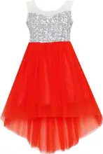 Sunny Fashion Flower Girl Dress Sequin Mesh Party Wedding Princess Tulle Red 2016 Summer Dresses Girl Clothes Size 7-14 Pageant