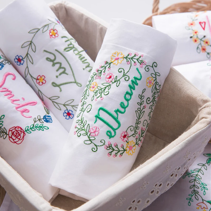 

Embroidered Wedding Table Napkin Serviette Super-Absorbent Cotton Plain Tea Towel Glass Concise Upscale Home Cloth 45*70cm