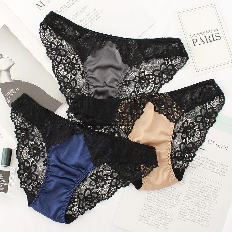 

Wasteheart Women Fashion Purple Soft Lace Trim Cotton Bow Low Waist Panties Women Underwear Lingerie Briefs 3 pieces 3 color