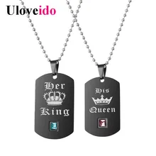 Uloveido Black Necklaces Pendants Her King and His Queen Black Titanium Couple Necklace Stainless Steel Pendant