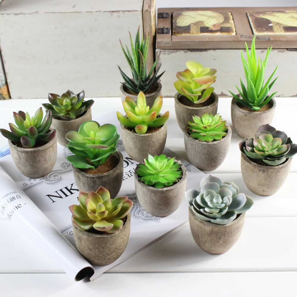 

Decorative Faux Succulent Artificial Succulent Fake Simulation Plants with Gray Pots