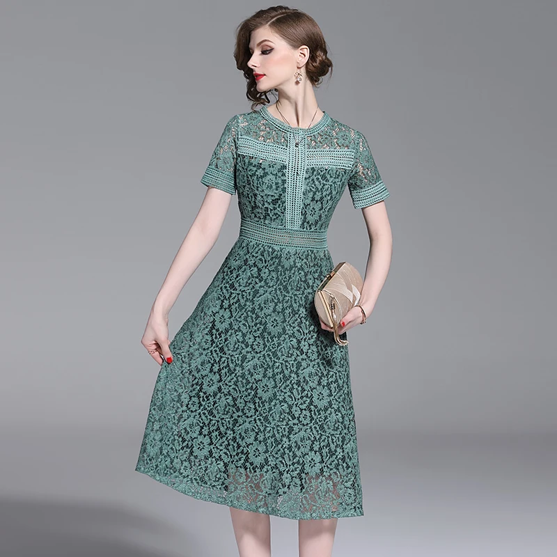 HAMALIEL S XXL высокое качество женское платье Vestidos летнее зеленое открытое кружевное