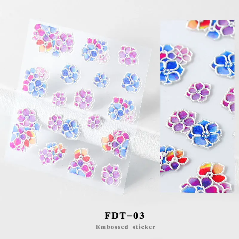 5D акриловые Выгравированные Цветочные наклейки для дизайна ногтей самоклеющиеся рельефные контуры цветок лист наклейки Лето Водные Аксессуары для маникюра - Цвет: FDT-03