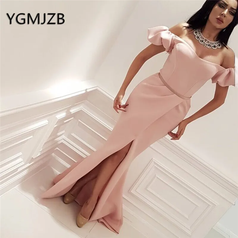 

Abendkleider Elegant Pink Long Evening Dress Mermaid Off Shoulder with Split Dubai Saudi Arabic Formal Party Dress Evening Gown