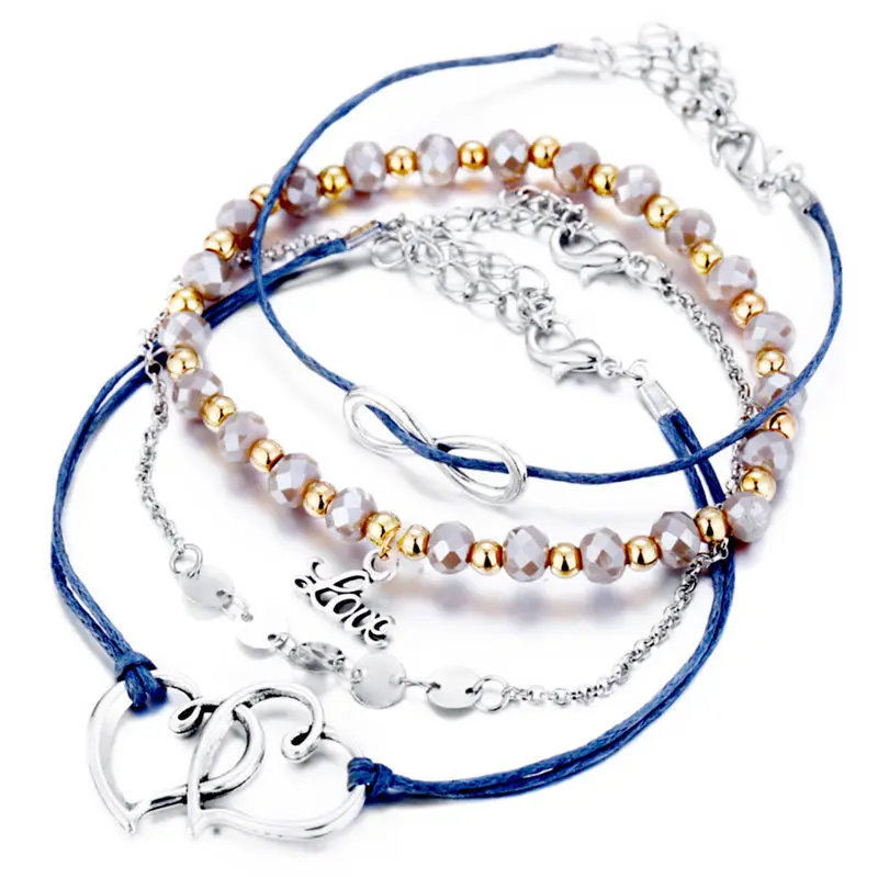

Multilayer Love Heart Infinite Bead Bracelet Bangle Coin Sea Shell Crystal Bead Bracelet Women Charm Statement Beach Jewelry