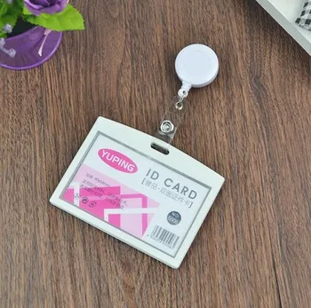 

1pcs White Color ID Business Bus Card Badge Holder Horizontal For Company School Office Exhibition with Retractable Badge Reel