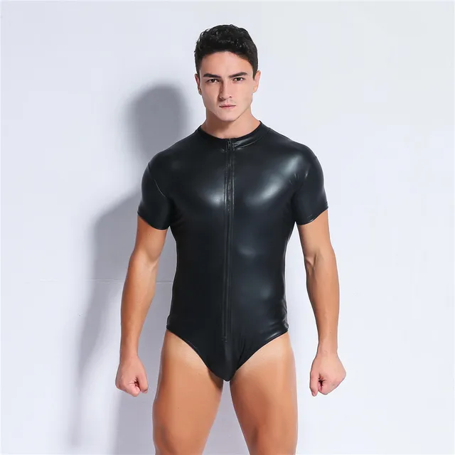 640px x 640px - US $6.98 5% OFF|new light Short sleeve Cardigan zipper triangle Man Tighten  Club bodysuit sexy lingerie porno bodystocking latex catsuit leather-in ...