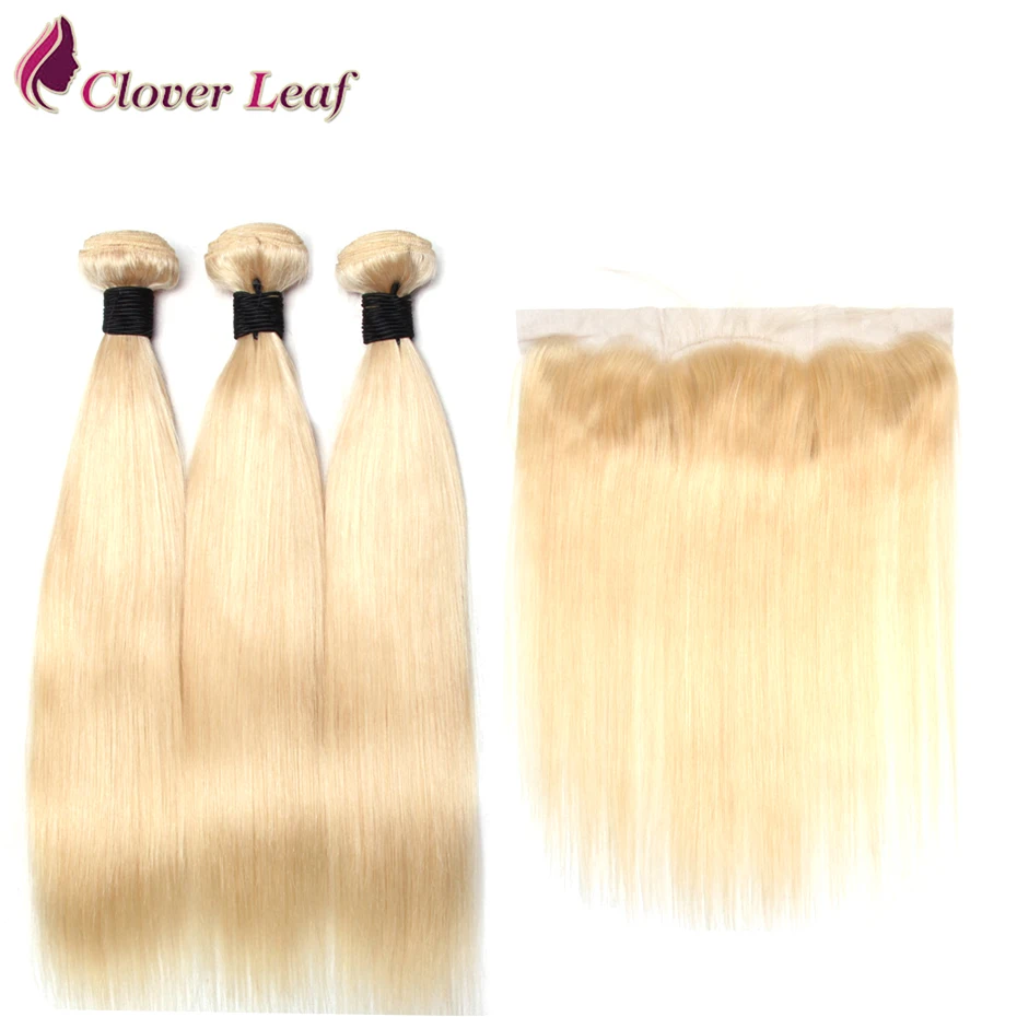 

Clover Leaf Straight Hair 613 Blonde Human Hair 3 Bundles With Frontal 13*4 Lace Closure With 613 Natural Color Brazilian Remy