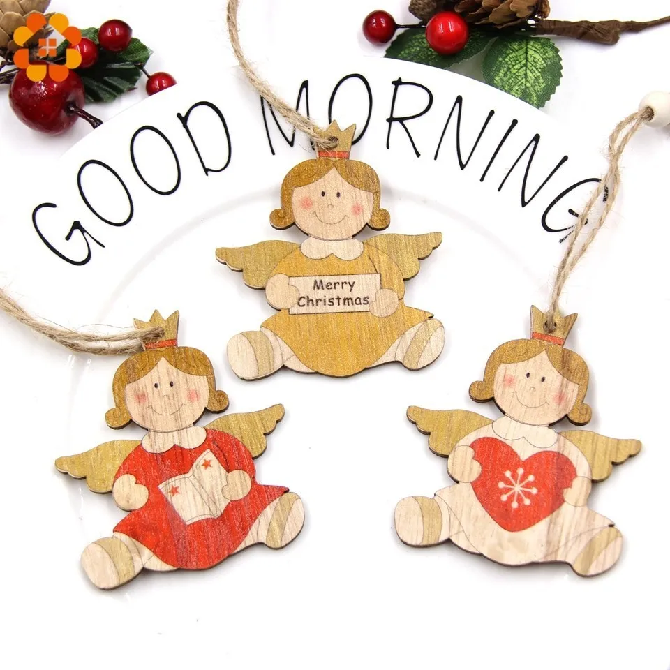 

9PCS/Lot Lovely Squirrel&Angel Wood Craft Wooden Pendants Ornaments DIY Christmas Tree Decorations Party Favors Kids Gift Toys