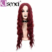 USMEI длинные волнистые парики для волос для женщин на каждый день или косплей синтетический парик термостойкие 2"# 99J красные волосы афроамериканские парики