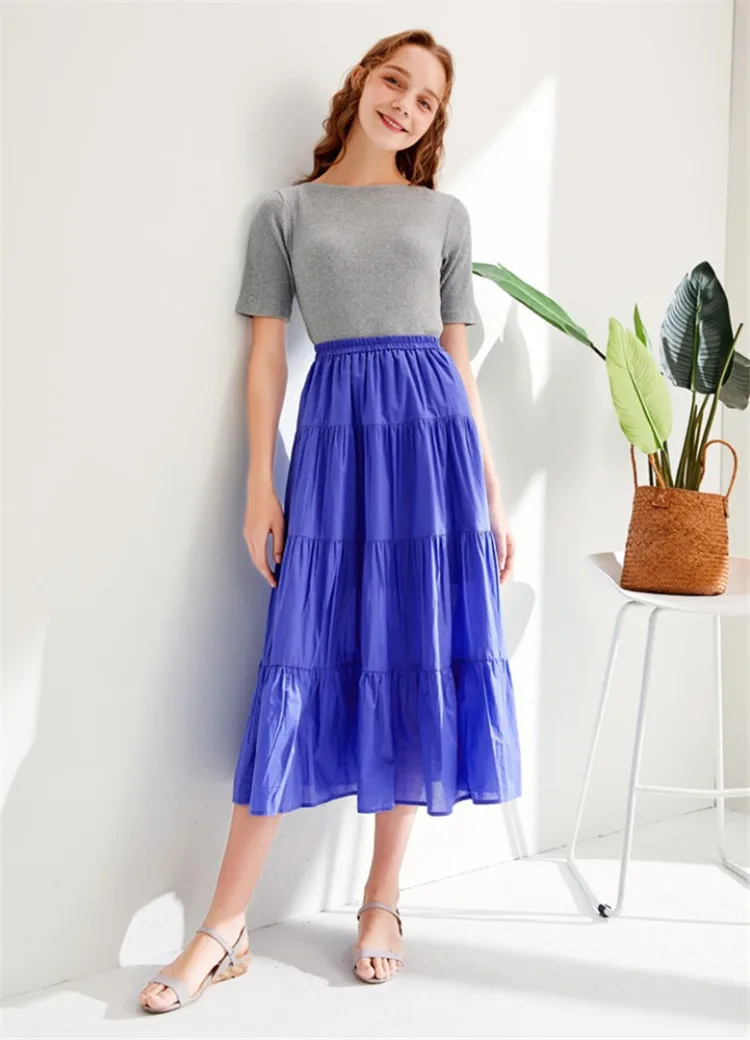 Новая Осенняя длинная хлопчатобумажная юбка, Высококачественная однотонная винтажная юбка длиной до лодыжки размера плюс, гофрированная юбка, 11 цветов, 6xl 7xl