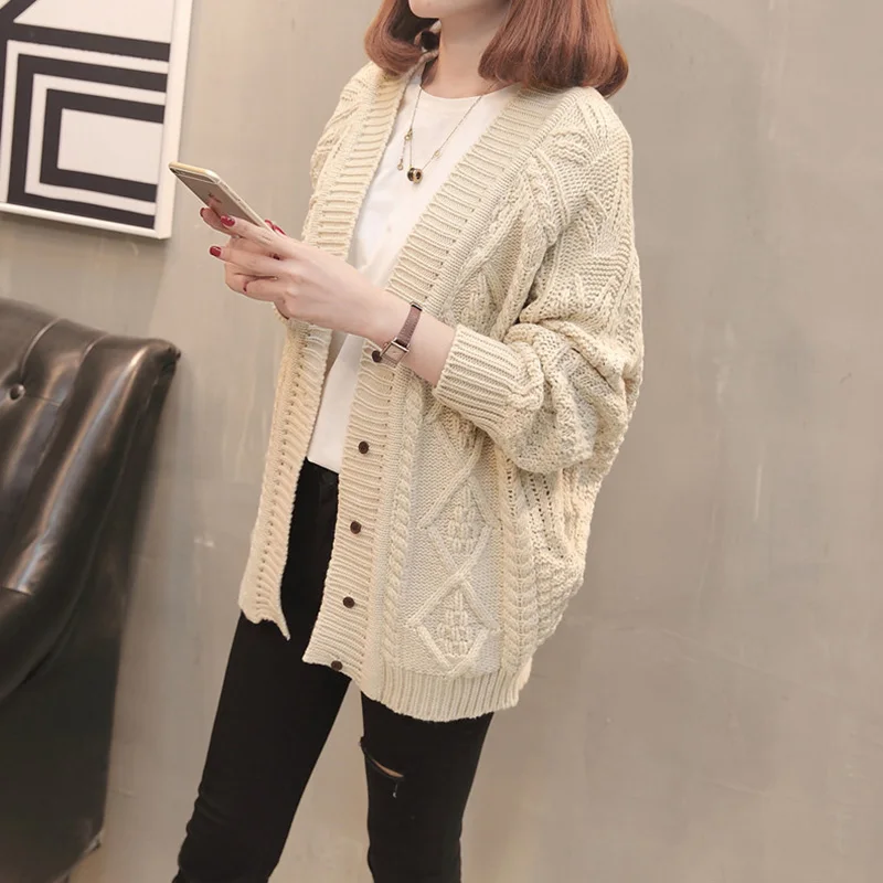 Autumn Cardigan Sweater Women Fashion Twist Single-breasted Coat Knitted V-neck Long Cardigan Female Leisure Sweater Coat Xy507 Autumn Cardigan Sweater Women Fashion Twist Single-breasted Coat Knitted V-neck Long Cardigan Female Leisure Sweater Coat Xy507