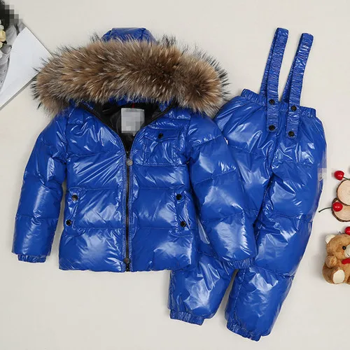 Акция, зимняя куртка розничная, зимняя детская одежда пуховик, платье,, русский теплый костюм на утином пуху - Цвет: Po blue and bright