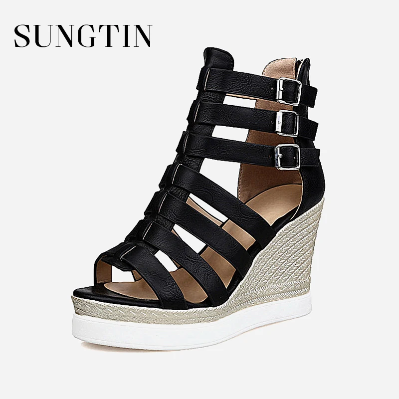 

Sungtin 2018 Summer Sexy Gladiator Sandals Platform Shoes Women Casual Wedges Sandals Female Peep Toe Buckle Strap High Heels