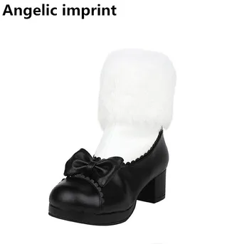 

Angelic imprint mori girl Women winter warm Snow boots lady lolita ankle Boots woman princess sweet platform shoes bowtie 4.5cm
