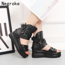 Brand Platform Women's Sandals 2019 Summer Cow Leather Thick Soled Sexy Street Wedges Sandal Casual High Heels Woman Shoes цена Brand Platform Women's Sandals 2019 Summer Cow Leather Thick Soled Sexy Street Wedges Sandal Casual High Heels Woman Shoes цены онлайн