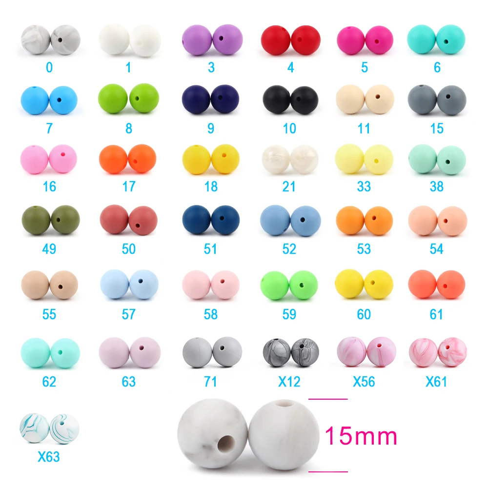 TYRY.HU 100Pcs 라운드 실리콘 비즈 15mm BPA 무료 젖꼭지 체인 액세서리 식품 학년 실리콘 Teether 젖니가 남 장난감