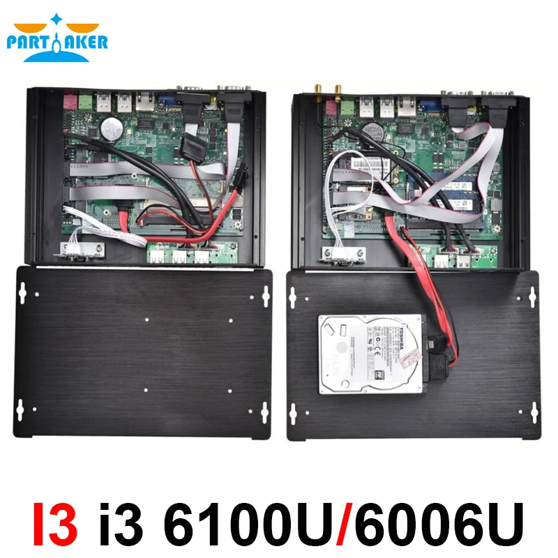 Intel Core i3 6100U i3 6006U Skylake промышленный Мини ПК Barebone Linux микро компьютер Win10 HTPC 300M Wifi VGA HDMI 2 COM порта