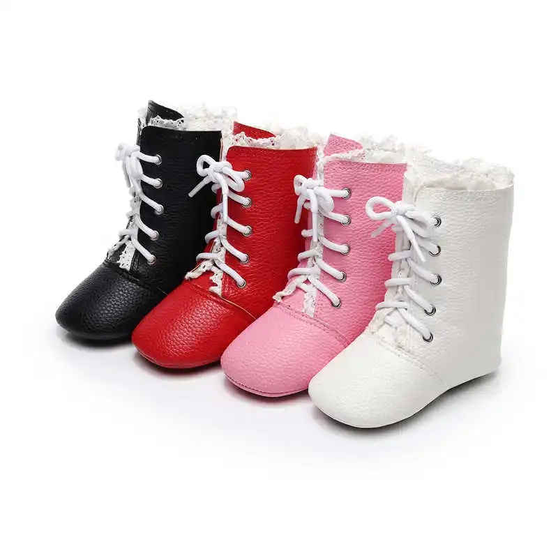 Buy Cute Handmade Infant Baby Girls Lace High Boots Soft TPR Sole PU Leather