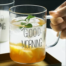 500 мл Простой Прозрачный Стекло доброе утро молочный завтрак Стекло Кофе чашка с ручка для крышки из толстой Слои стакана воды