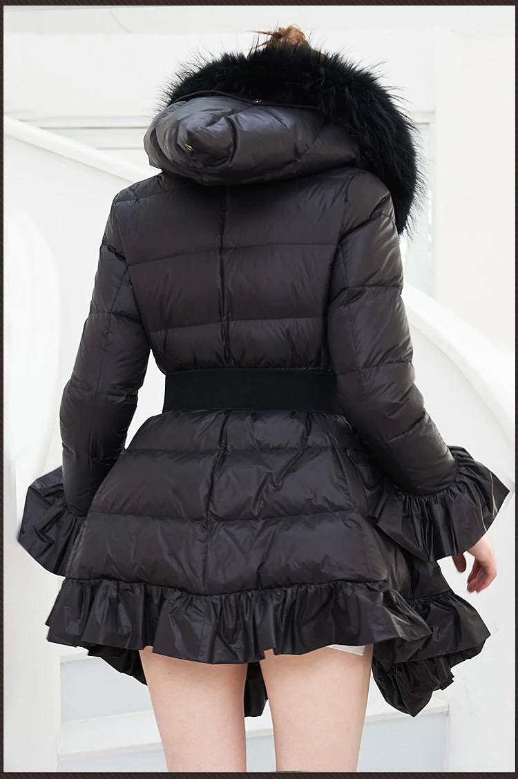 Лидирующий бренд зима оборки большой енот меховой воротник с капюшоном элегантный ветрозащитный согревающий Модный пуховик Куртки