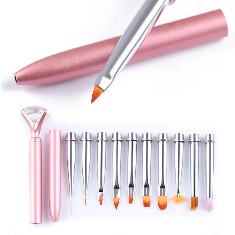 

10 in 1 Changeable Nail Drawing Brush Set Creative Rhinestone Liner UV Gel Gradient Painting Pen Cuticle Remover Manicure Kit