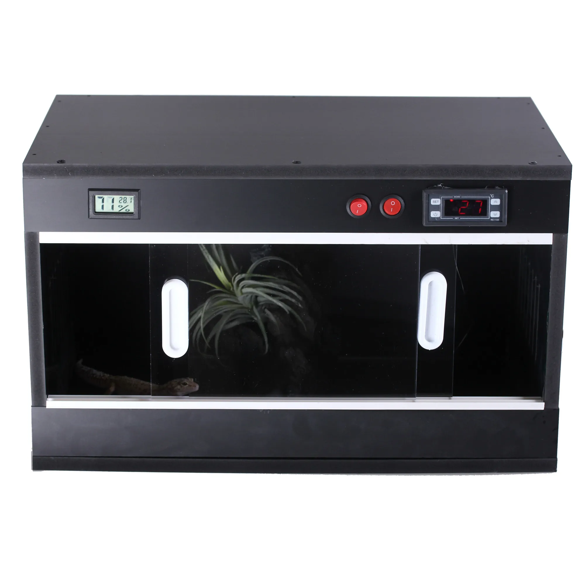 

PVC Terrarium Reptile box Gecko Lizard Tortoise Vivarium with Sliding Acrylic Door Thermometer Durable Non-toxic Easy to Clean
