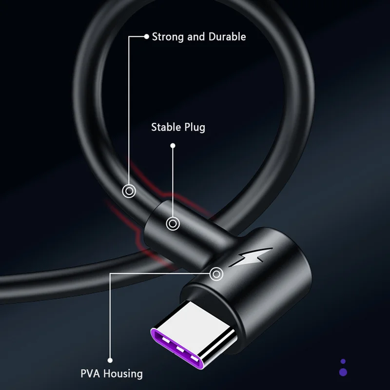 5A usb type C 90 градусов USB C кабель для samsung Galaxy S10 S9 Plus для Xiaomi Mi 9 8 6 MAX 3 LG USB C кабель передачи данных для быстрой зарядки