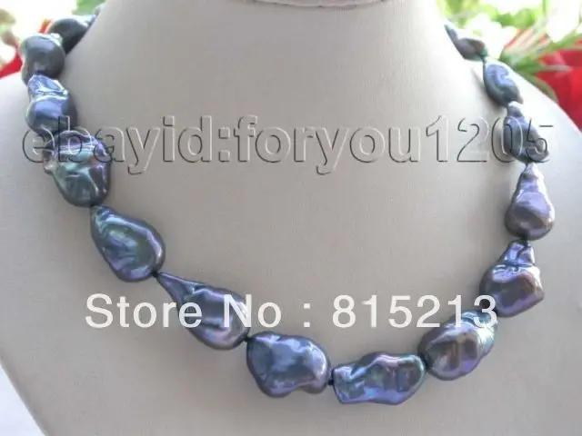 

ddh00751 Genuine Natural 26mm Black Reborn Keshi Pearl Necklace 14k