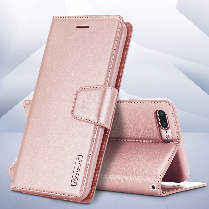 Hanman кожа овчины для Samsung Galaxy C8 J7 + плюс Чехол Флип книга карты Стенд