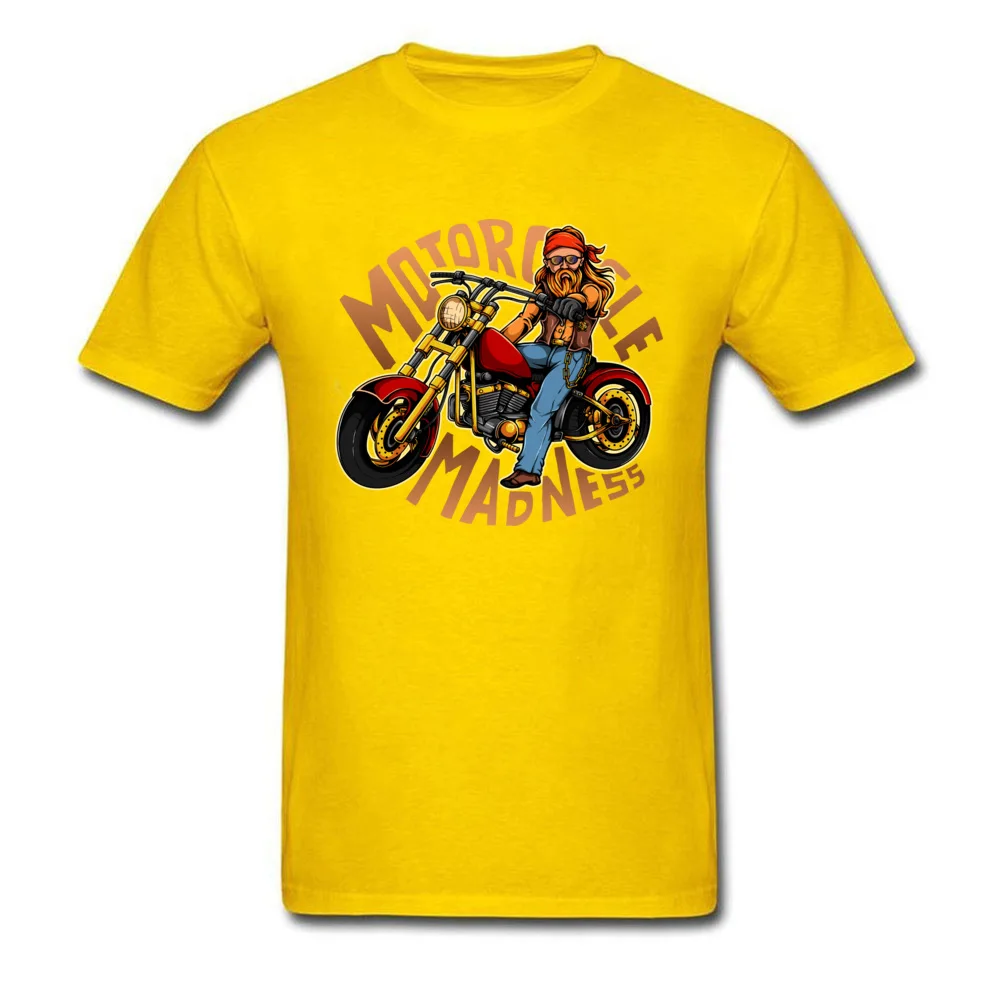 Motorcycle Madness 100% Cotton Adult Short Sleeve Tops T Shirt Design Summer Autumn T-Shirt Slim Fit Crewneck Clothing Shirt Motorcycle Madness yellow