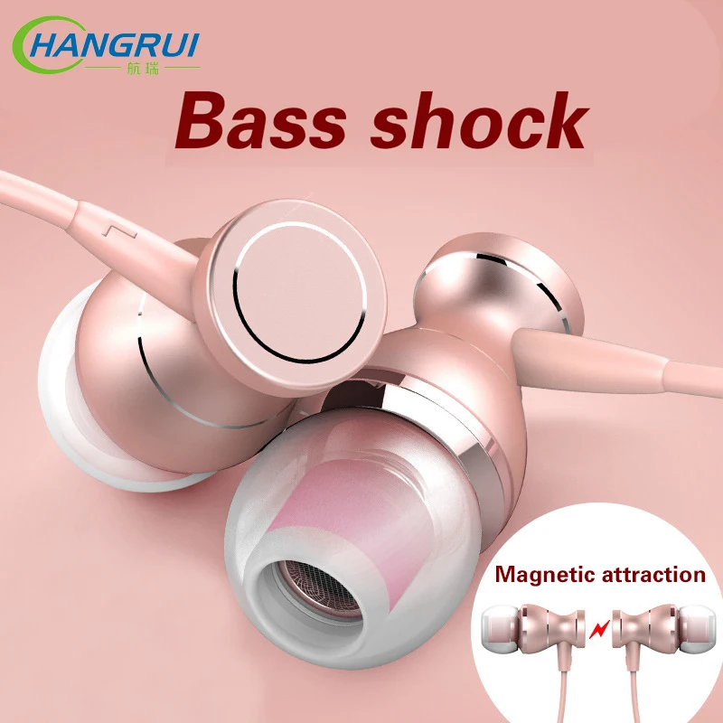 

Hangrui 3.5mm In-Ear Earphone Metal Magnetic Earphones With Microphone Headset Stereo sound For Android Xiaomi Huawei IOS