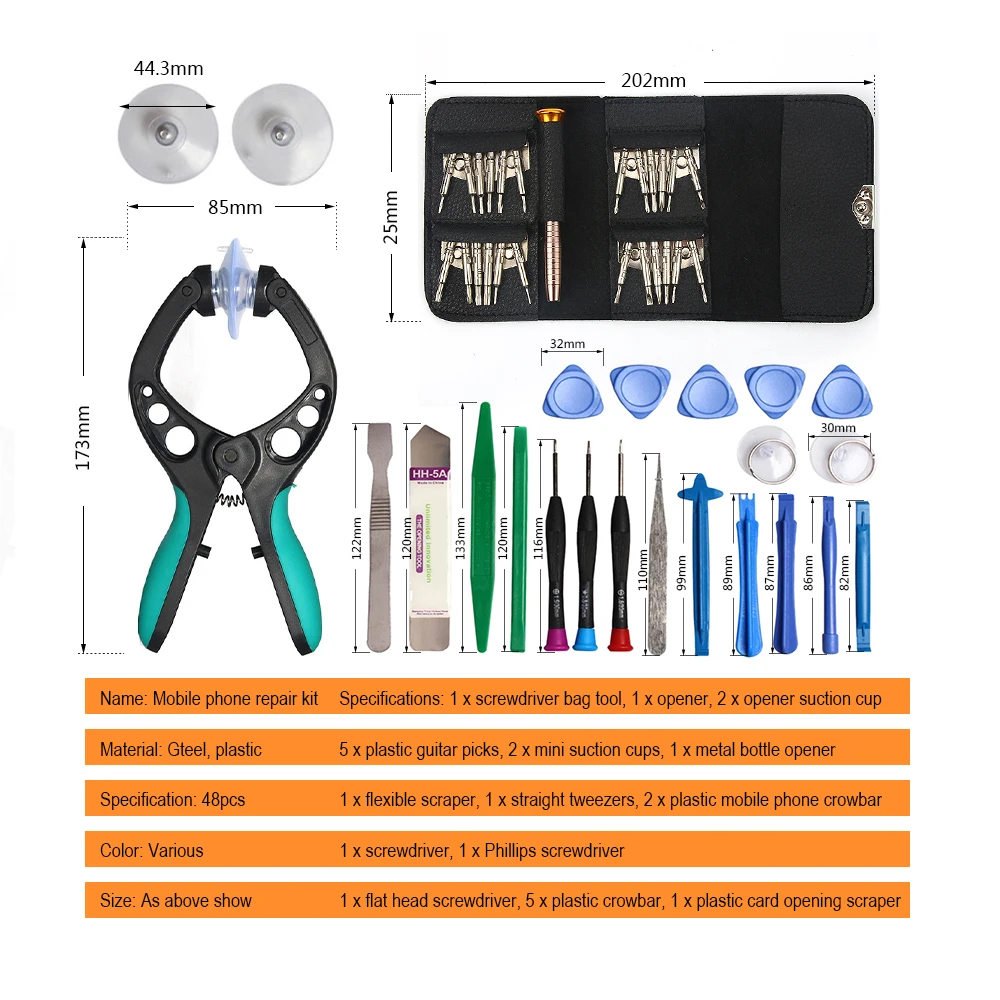 Jelbo 48 in 1 LCD Screen Opening Pliers Screwdrivers Tool Set Mobile Phone Repair Tool Combination  Pry Disassembly Set