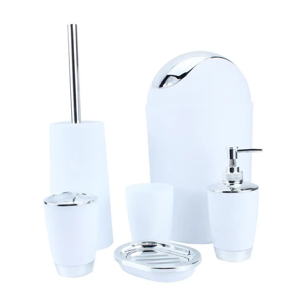 

6Pcs Bathroom Accessory Set Bin Soap Dish Dispenser Tumbler Toothbrush Holder white