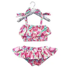 Милые топы с оборками и арбузом для новорожденных девочек, Обрезанные Шорты, платье, наряды Летний Пляжный комплект из 2 предметов