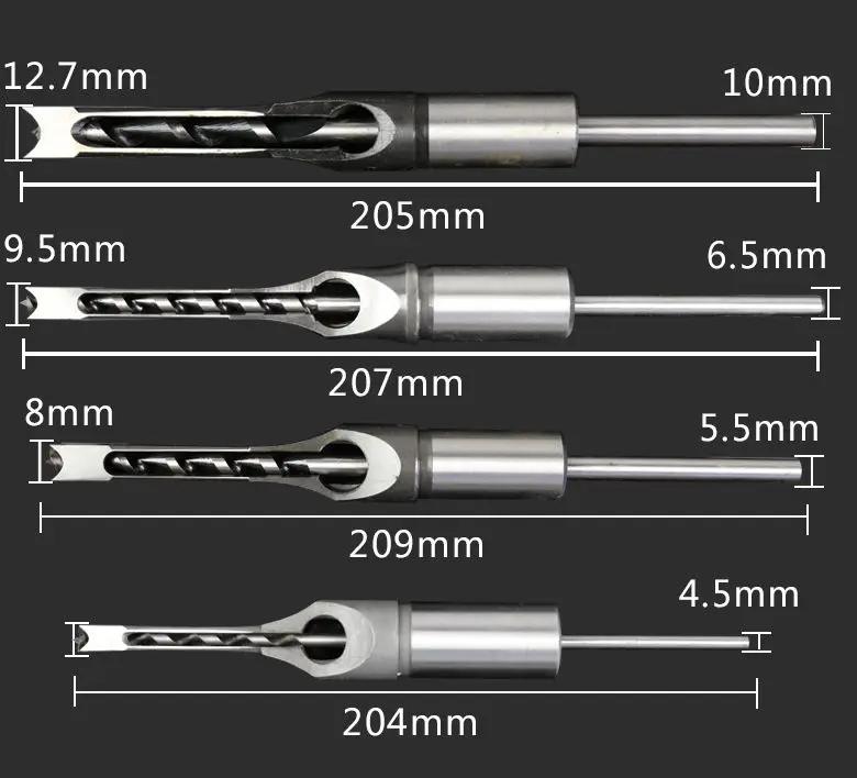 6.4 12.7mm Woodworking Square Hole Drilling Bits Bearing Steel Drilling