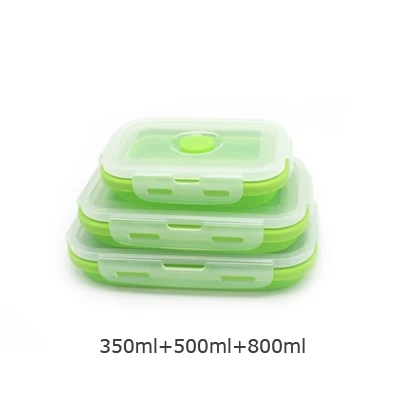 3-Piece Green ERMAKOVA 3 или 4 шт силиконовый складной Ланч-бокс для бэнто термостойкий складной контейнер для хранения продуктов с герметичной пластиковой крышкой - Цвет: 3-Piece Green
