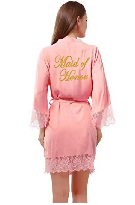 Хлопковая одежда для невесты с кружевной отделкой женское свадебное платье с золотом 001 - Цвет: pink Maid of Honor