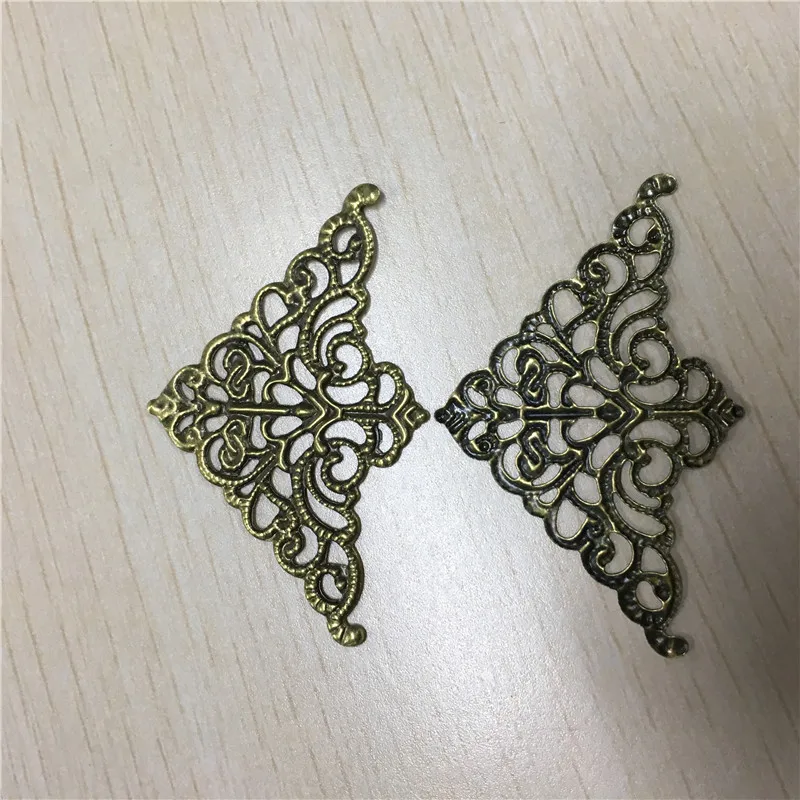 Bronze Filigree Triangle Flower Wraps Cabochon Ancient Flatback Metal Embellishments Scrapbooking For DIY,5cm*3.2cm,200Pcs