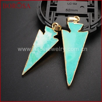 

BOROSA Gold Color Arrowhead Green Howlite Stone Pendants Jewelry,Wholesale Drusy Fashion Gems Pendant for Necklace WX397