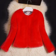 Куртка с мехом пальто из искусственного меха искусственная шуба шубы женские из искусственного меха новое зимнее женское пальто из искусственного меха, тонкое пальто из искусственного кроличьего меха с круглым вырезом