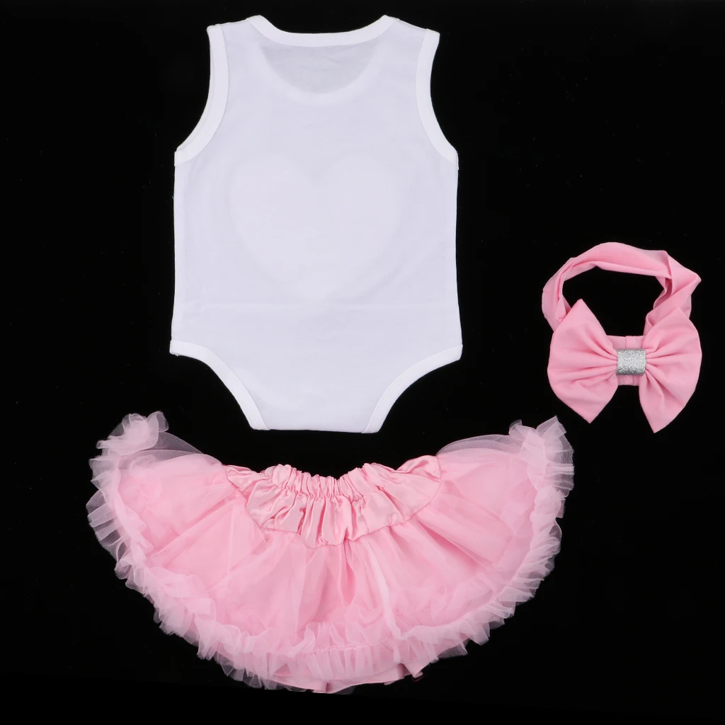 Newborn Baby Doll Clothes for 22inch-23inch Reborn Girl Doll Rompers Pink Skirt Headband Suit
