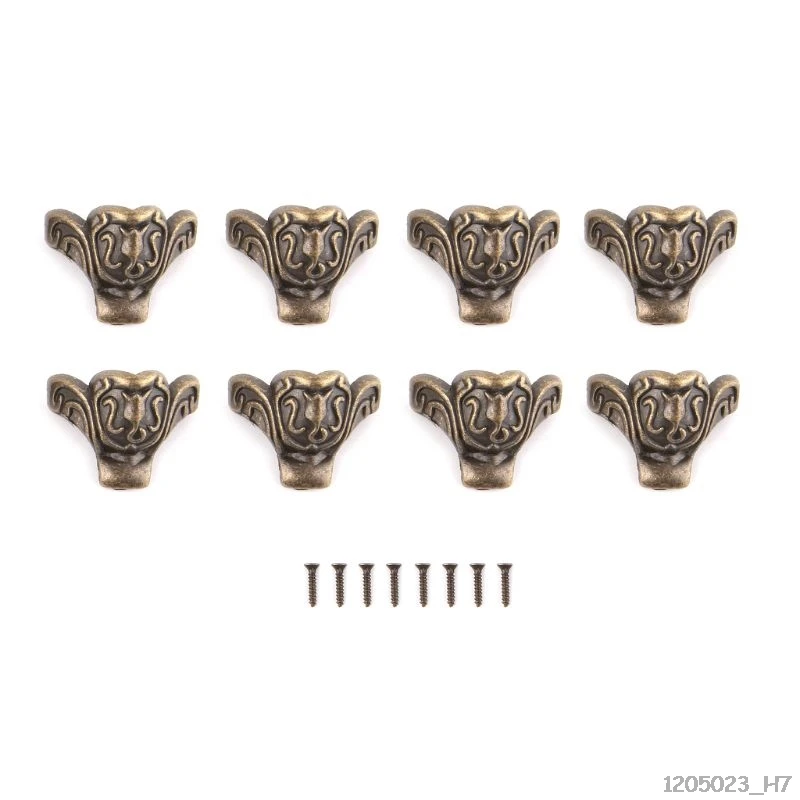 

8pcs 38x23mm Bronze Tone Antique Furniture Foot Alloy Box Four Corners Decorative Flower Feet