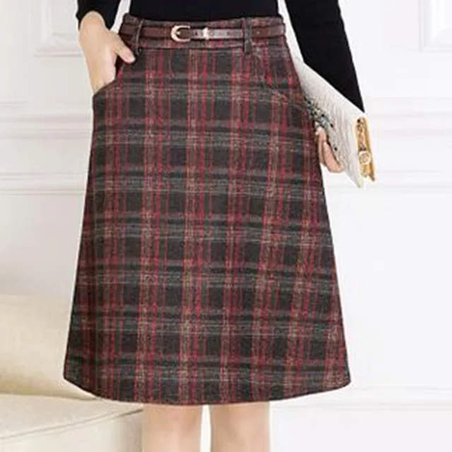 Autumn Winter Women Woolen Skirts High Waist Casual A Linen Skirt