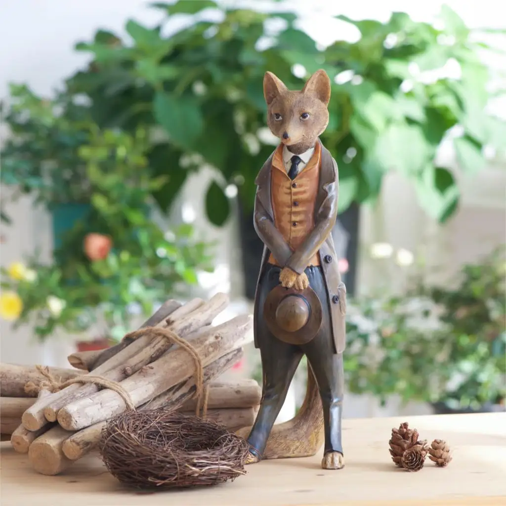 

Home Decoration Accessories Mr Fox Holding A Hat Wearing A Suit Watching The Happiness Decor Figurine Living Room Ornament Gift