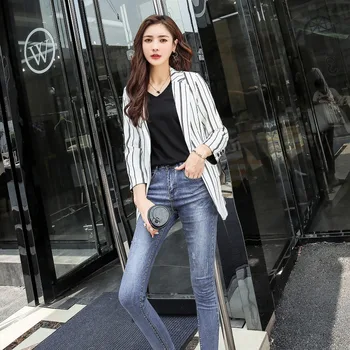 

Stripe Blazer Women New Double Breasted Winter Coat Woman Blazers Feminino Casual Work Suit Long Sleeve Jacket
