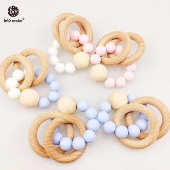 

Let's make 5pcs New Teething Natural Round Wood and Silicone Hand Weave Bracelet Organic Infant Neutral Gift Toys Baby Teether